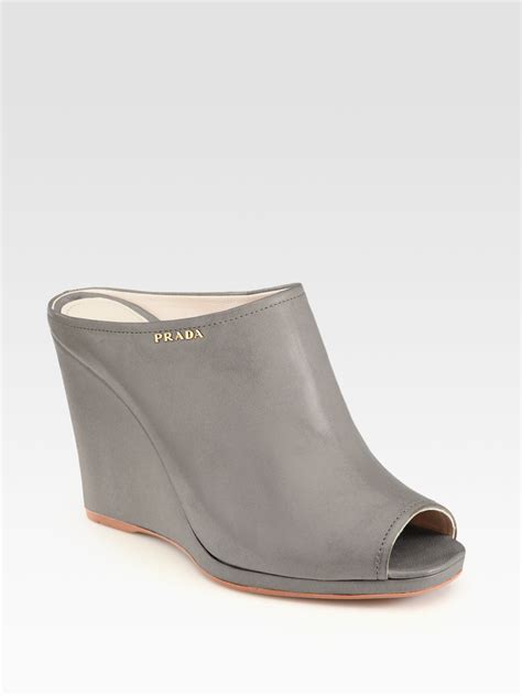 prada leather wedge peep toe slides|prada leather sandals.